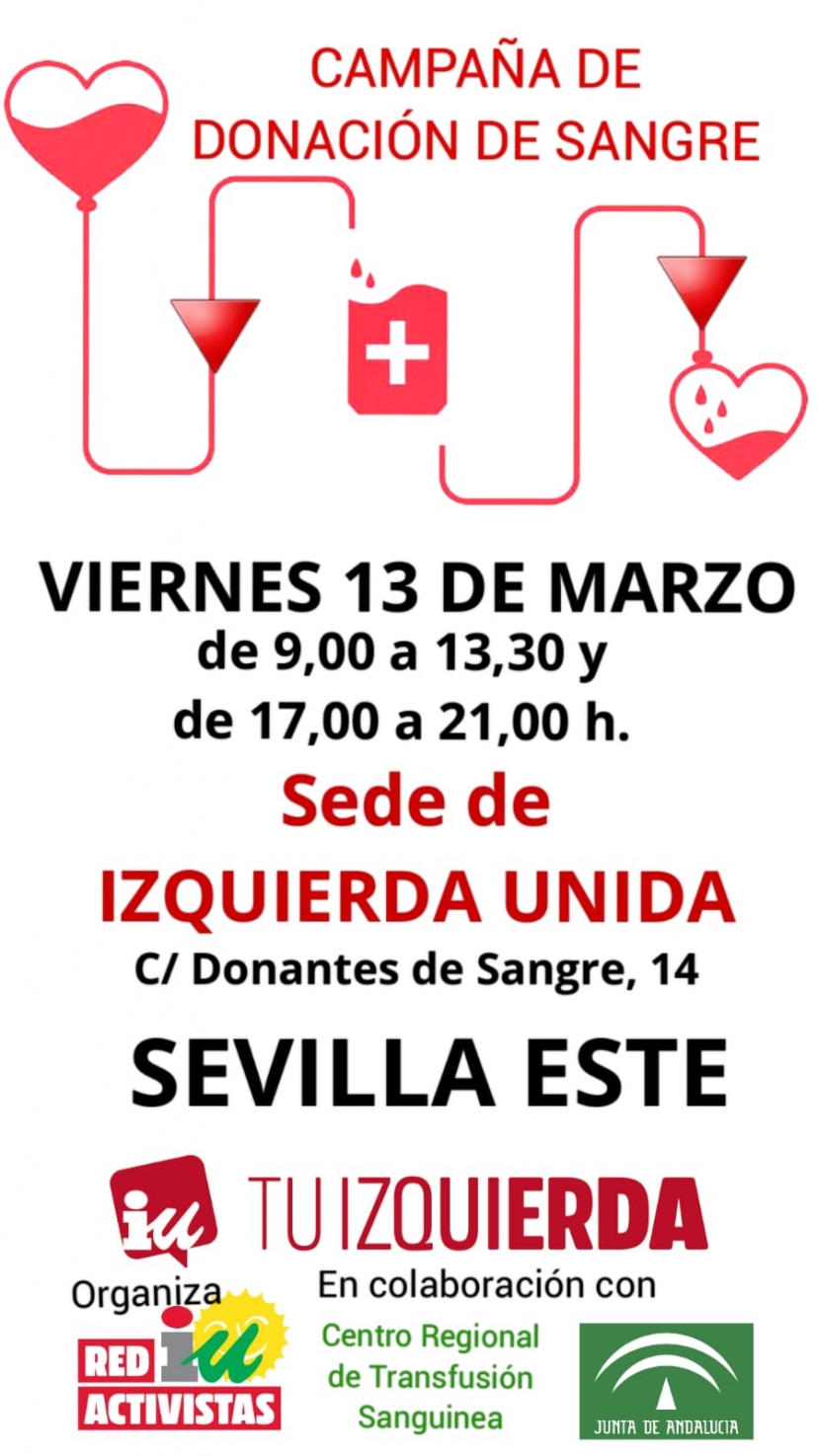 13 de marzo: Donación de Sangre en la sede de IU Sevilla (boletín &#039;En Red&#039; nº 4)