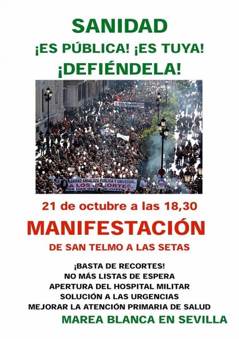 21 de octubre: Contra los recortes ¡Todas y todos a defender la Sanidad Pública!