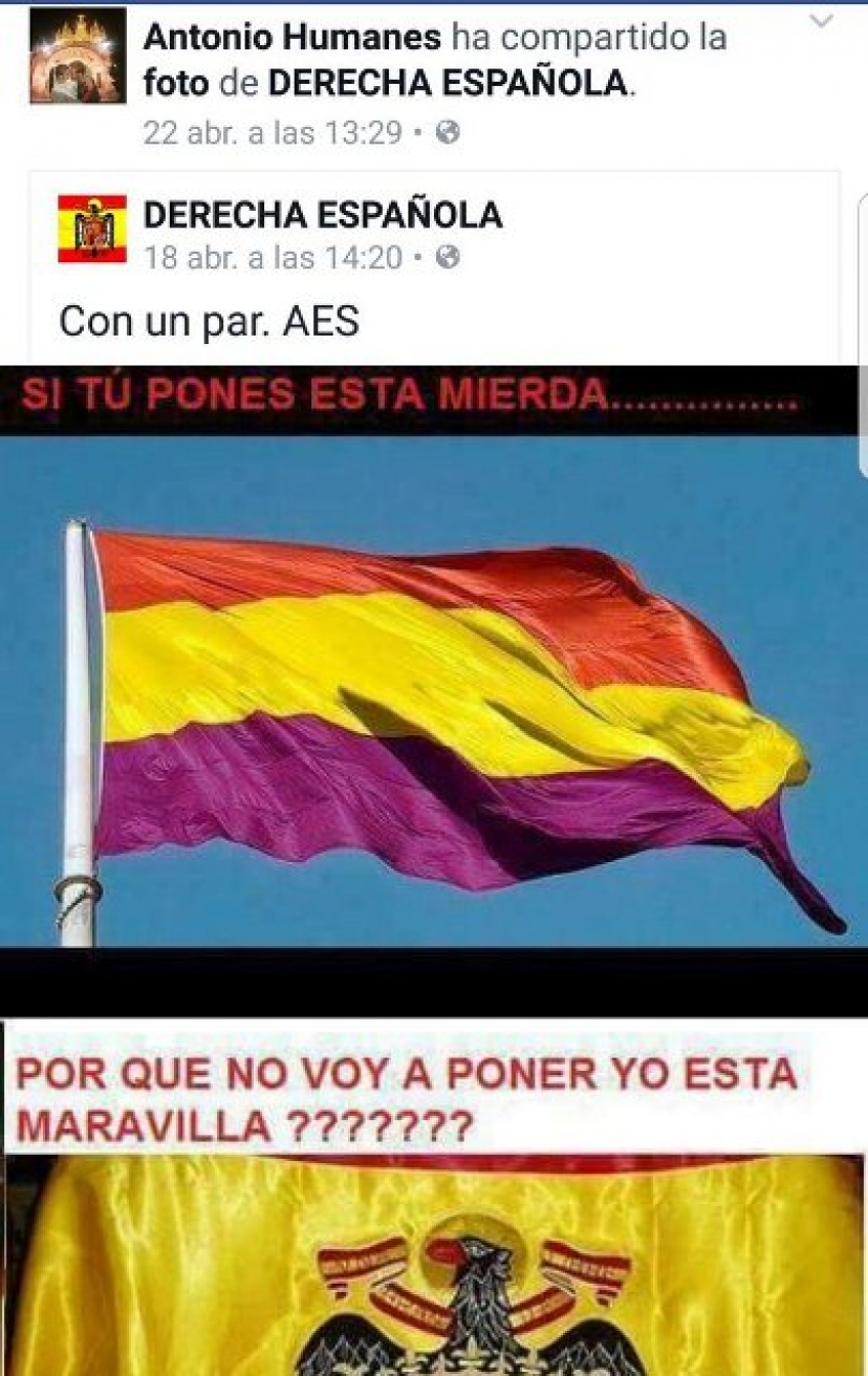 IU Pedrera denuncia la publicación, en redes sociales, de la bandera fascista por parte del concejal del PSOE Antonio Humanes