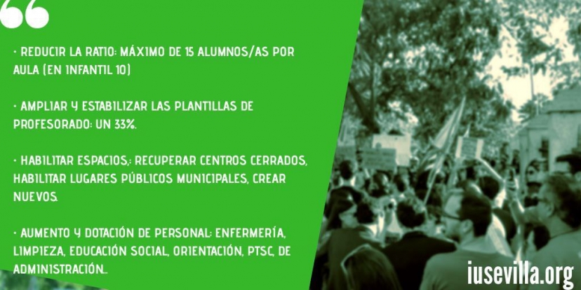 IU Sevilla apoya las movilizaciones de la comunidad educativa y presentará mociones en los ayuntamientos para exigir una vuelta al cole segura