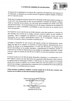 IU pregunta al Congreso por la conexión de Espartinas con la SE40