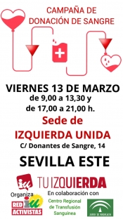 13 de marzo: Donación de Sangre en la sede de IU Sevilla (boletín 'En Red' nº 4)