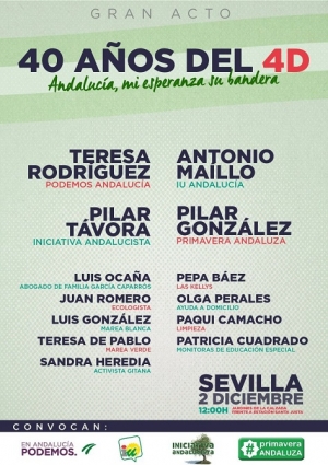 Acto &#039;40 años del 4D: Andalucía, mi esperanza su bandera&#039;. Sábado 2 de diciembre en Sevilla.
