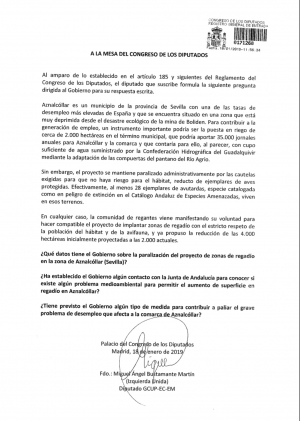 IU lleva al Congreso la necesidad de poner en riego 2.000 hectáreas en Aznalcóllar