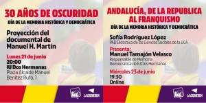 Actividades en IU Dos Hermanas: &#039;30 años de oscuridad&#039; y &quot;Andalucía: de la República al franquismo&quot;