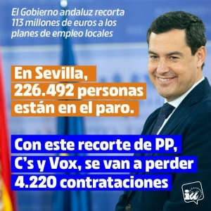 IU lanza una ofensiva institucional en Sevilla ante la pérdida de 4.220 contrataciones con el plan de empleo anunciado por Gobierno andaluz de las derechas y la ultraderecha